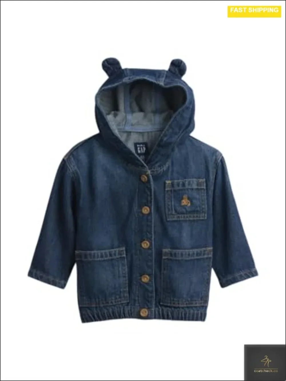 Baby Denim Hooded Jacket with Cozy Hood, Soft Cotton Blend, Machine Washable